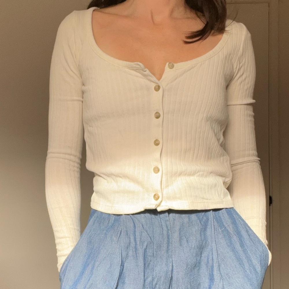 Madewell Cream Button-Up Ribbed Top